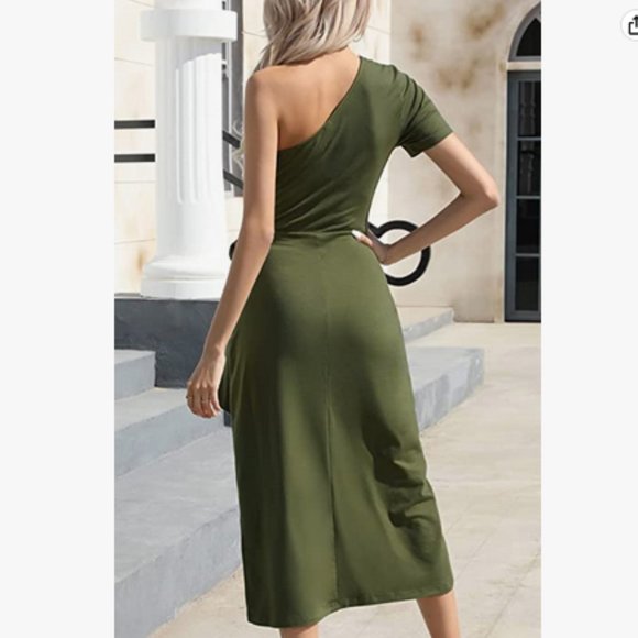 EXLURA Women's Green NWT One Shoulder Bodycon Midi Dress Size Small 🐈 - Picture 12 of 12